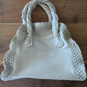 Leather Light Tan Woven Tote Bag By David & Scotti